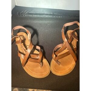 Blowfish Waggy Brown Faux Leather‎ Thong Strap Ankle Buckle Sandals Size 6.5